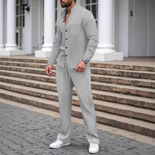 Herren nan lässiges Hemd-Hose Lounge-Set aus strukturiertem Baumwollmischgewebe Shop Nory