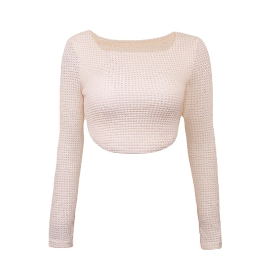 Damen Figurbetontes Cropped‑Waffel‑Stricktop mit U‑Boot‑Ausschnitt Shop Nory