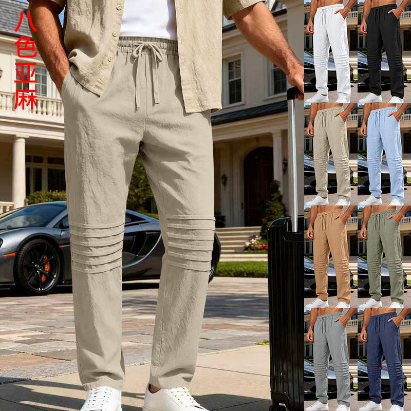 Herren Leinenoptik-Loungehose mit Tunnelzug elastischem Bund und abgesteppten Kniepanelen Shop Nory