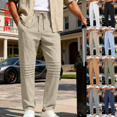 Herren Leinenoptik-Loungehose mit Tunnelzug elastischem Bund und abgesteppten Kniepanelen Shop Nory