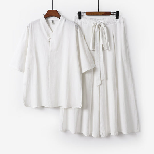 Unisex Zweiteiliges Kimono-Lounge-Set mit Stehkragen Kurzarmtop und weiter Bindbundhose Shop Nory