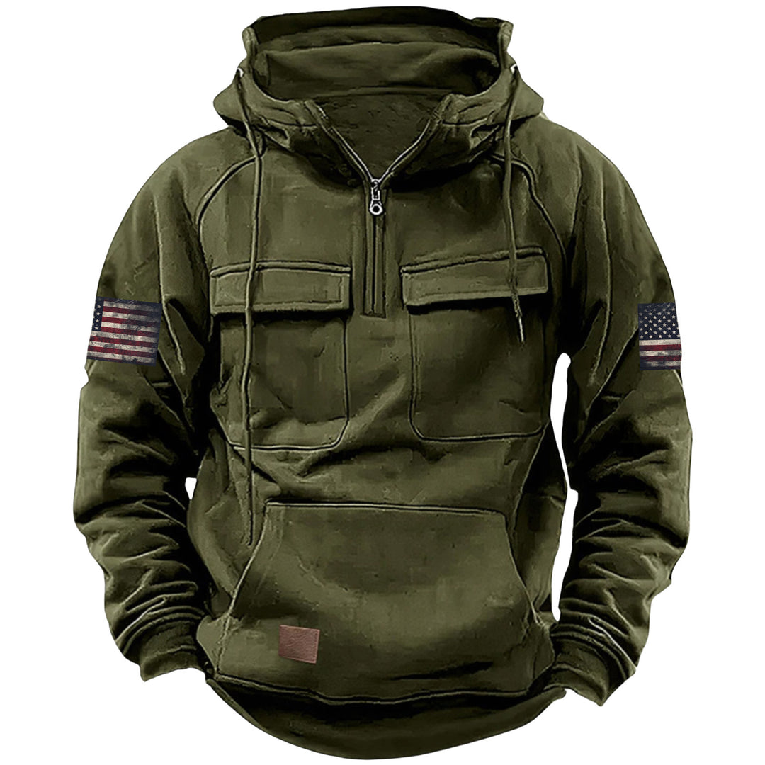 Herren nan Kapuzenpullover mit Halbzip, Cargo-Brusttaschen und Kängurutasche Shop Nory