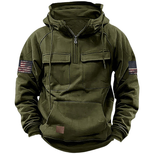 Herren nan Kapuzenpullover mit Halbzip, Cargo-Brusttaschen und Kängurutasche Shop Nory