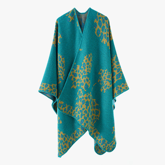 Damen Wolloptik-Überwurf mit gewebtem Leopard-Jacquard und offenem Zipfelrand Shop Nory