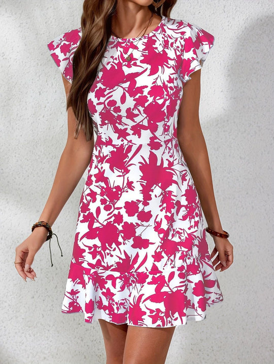 Damen Festliches A-Linien Kleid mit Rüschendetails und floralem Muster Shopnory