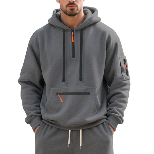 Herren Oversize-Kapuzenpullover mit halbem Reißverschluss, Kängurutasche mit Reißverschluss und Ärmel-Pocket Shop Nory