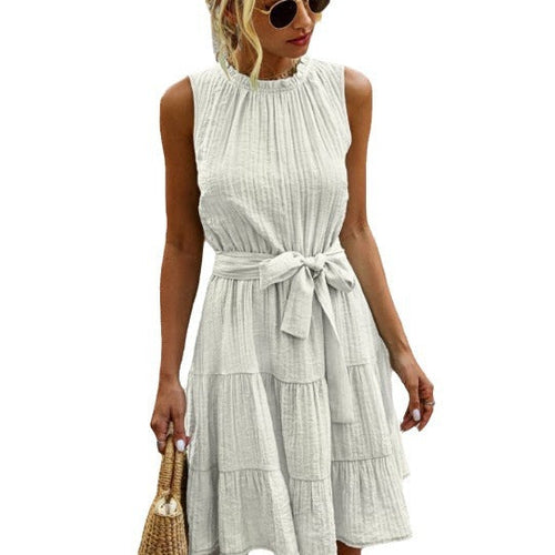 Damen luftiges Sommerkleid mit tailliertem Bund und Rüschendetails