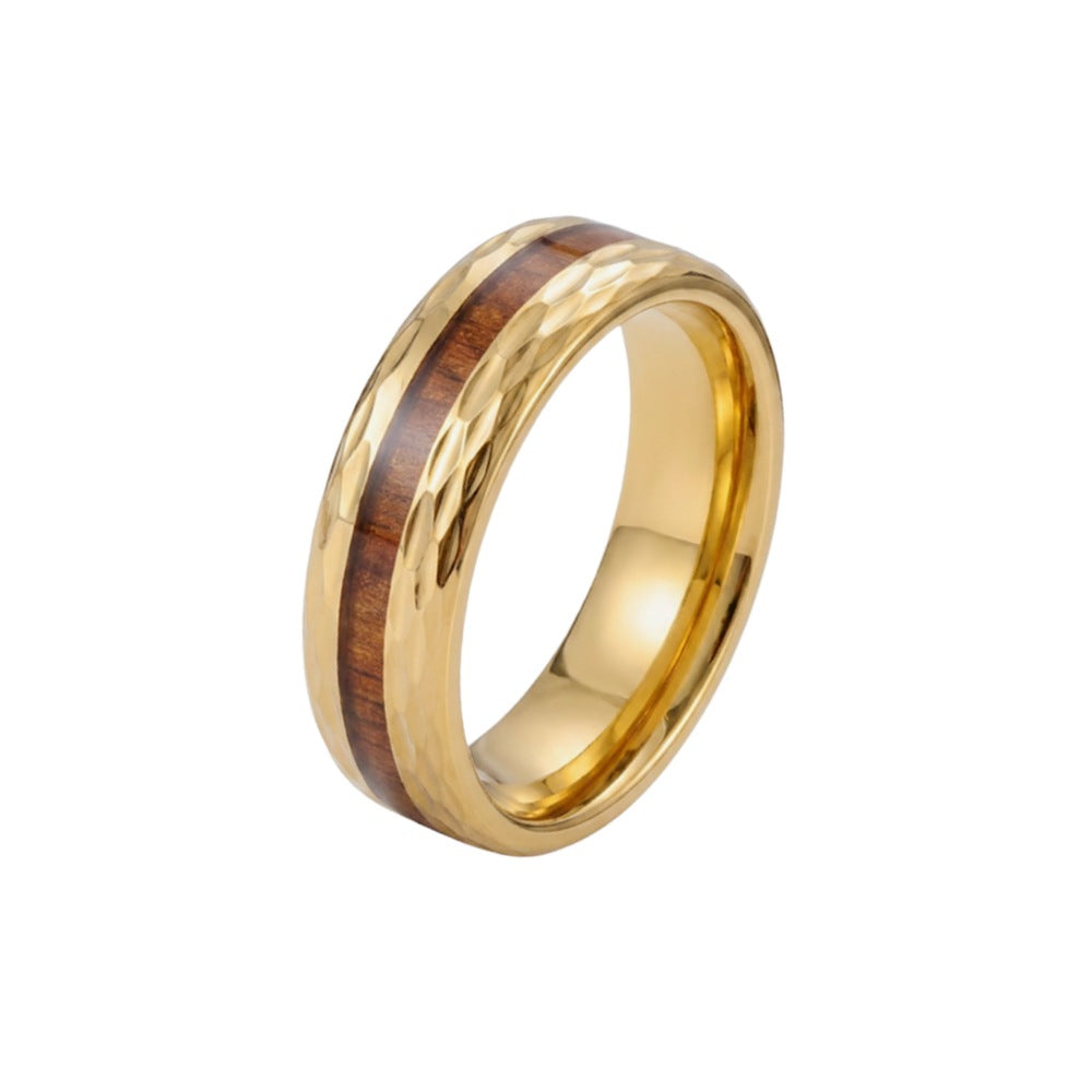 Herren Ring mit kunstvollem Holzdesign und glänzender Edelstahloberfläche Shop Nory