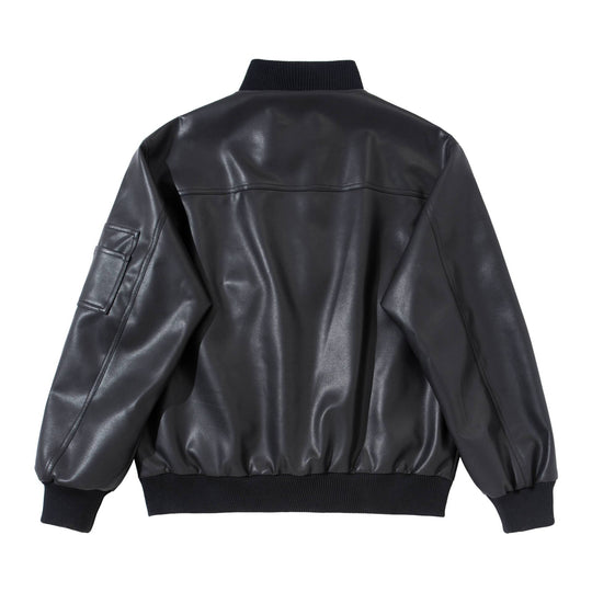 Herren Kunstleder-Bomberjacke im Boxy-Cut mit hohem Rippenkragen und Ärmel-Utilitytasche Shop Nory