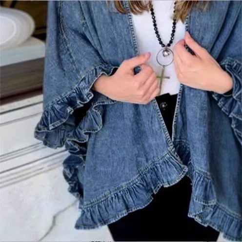 Damen Oversize-Jeans-Kimono mit Volantkante und offenem Fall Shop Nory
