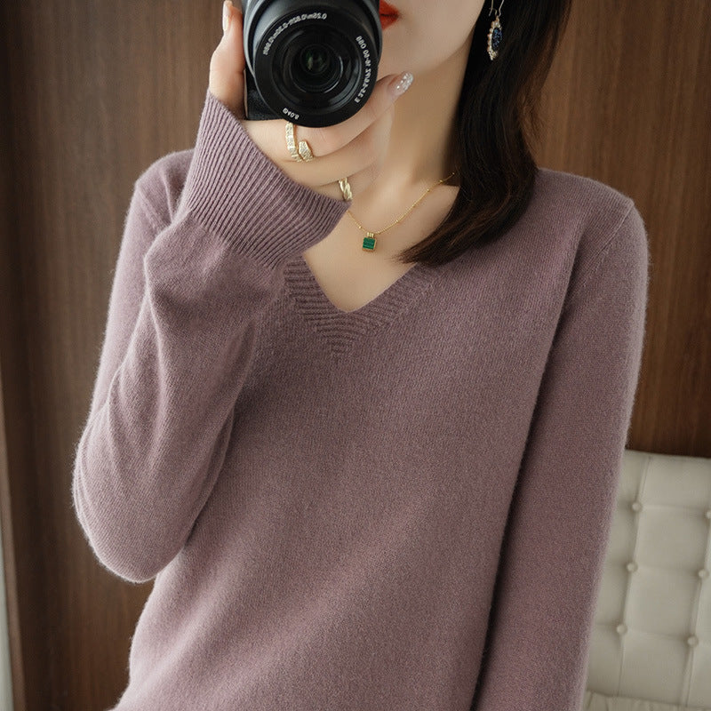 Damen Weicher V-Ausschnitt Kaschmirmix-Pullover mit feinen Rippbündchen Shop Nory