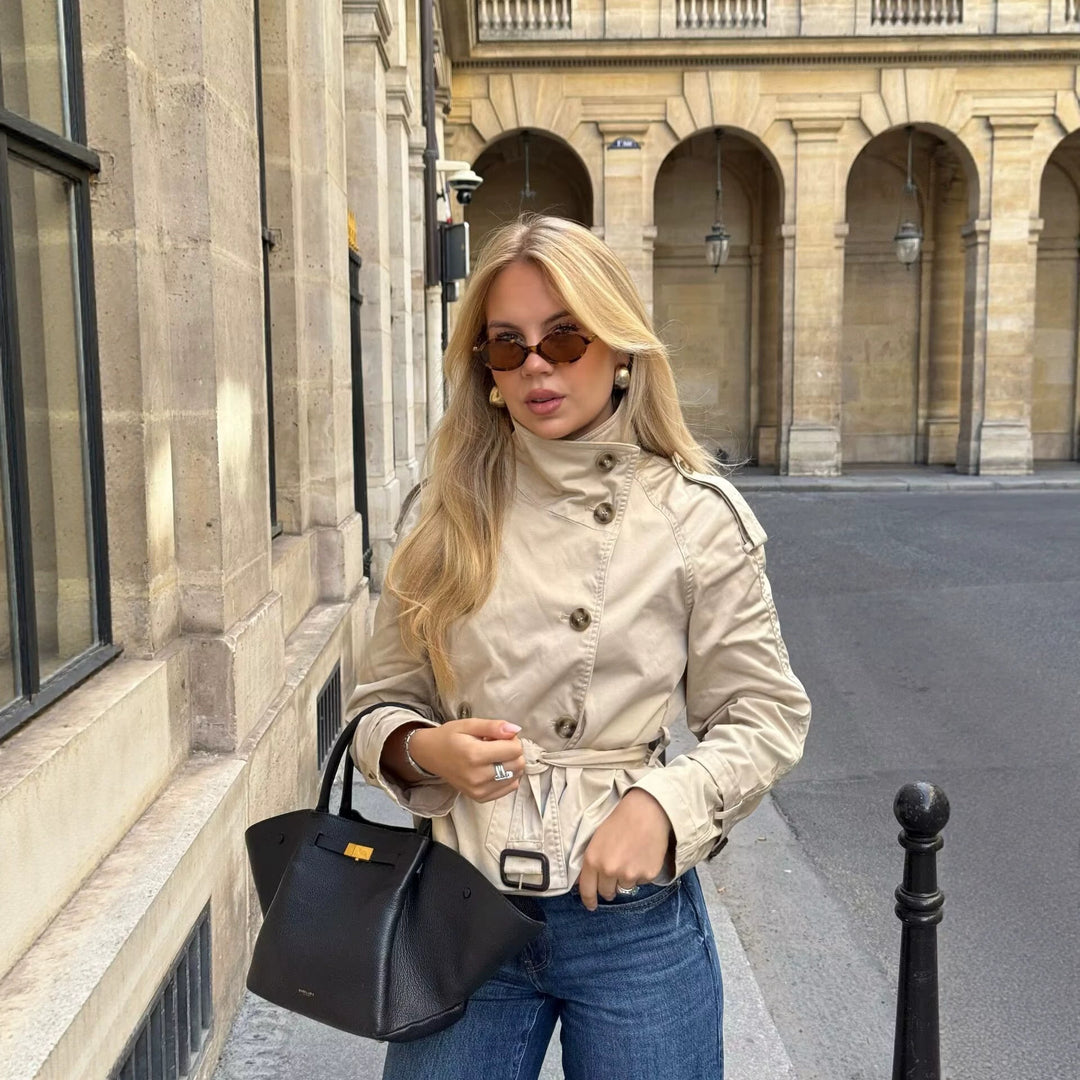 Damen Modische und elegante kurzkarettierte Trenchjacke