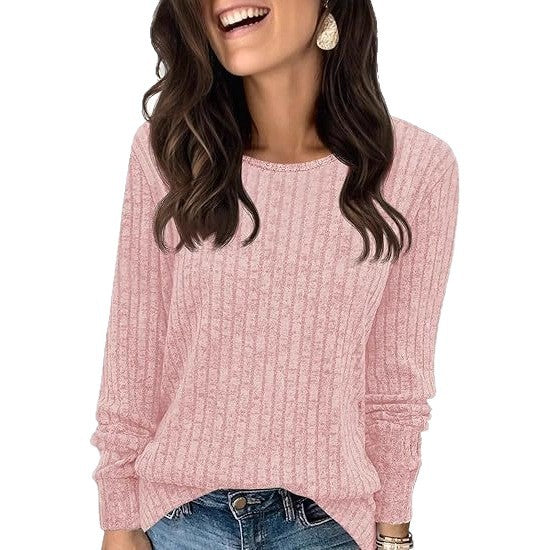 Damen Strukturierter Rippstrick-Pullover mit Rundhalsausschnitt, legerer Silhouette und weichen Bündchen Shop Nory