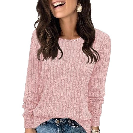 Damen Strukturierter Rippstrick-Pullover mit Rundhalsausschnitt, legerer Silhouette und weichen Bündchen Shop Nory