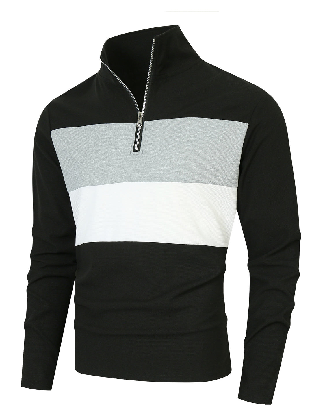 Herren Halbzip-Pullover mit Stehkragen, breitem Blockstreifen und fein gerippter Struktur Shop Nory