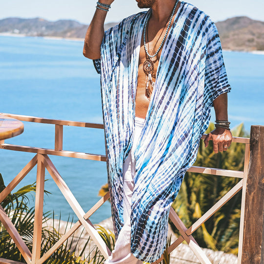 Herren Langer Strandkaftan im Batik-Look aus leichtem Viskose‑Mix Shop Nory