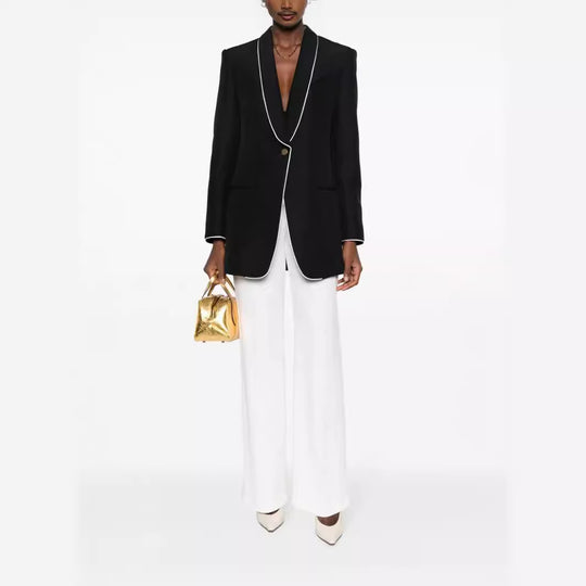 Damen Oversize-Blazer im Smokingstil mit kontrastierender Paspelierung und Ein-Knopf-Front Shop Nory