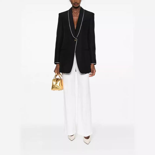 Damen Oversize-Blazer im Smokingstil mit kontrastierender Paspelierung und Ein-Knopf-Front Shop Nory