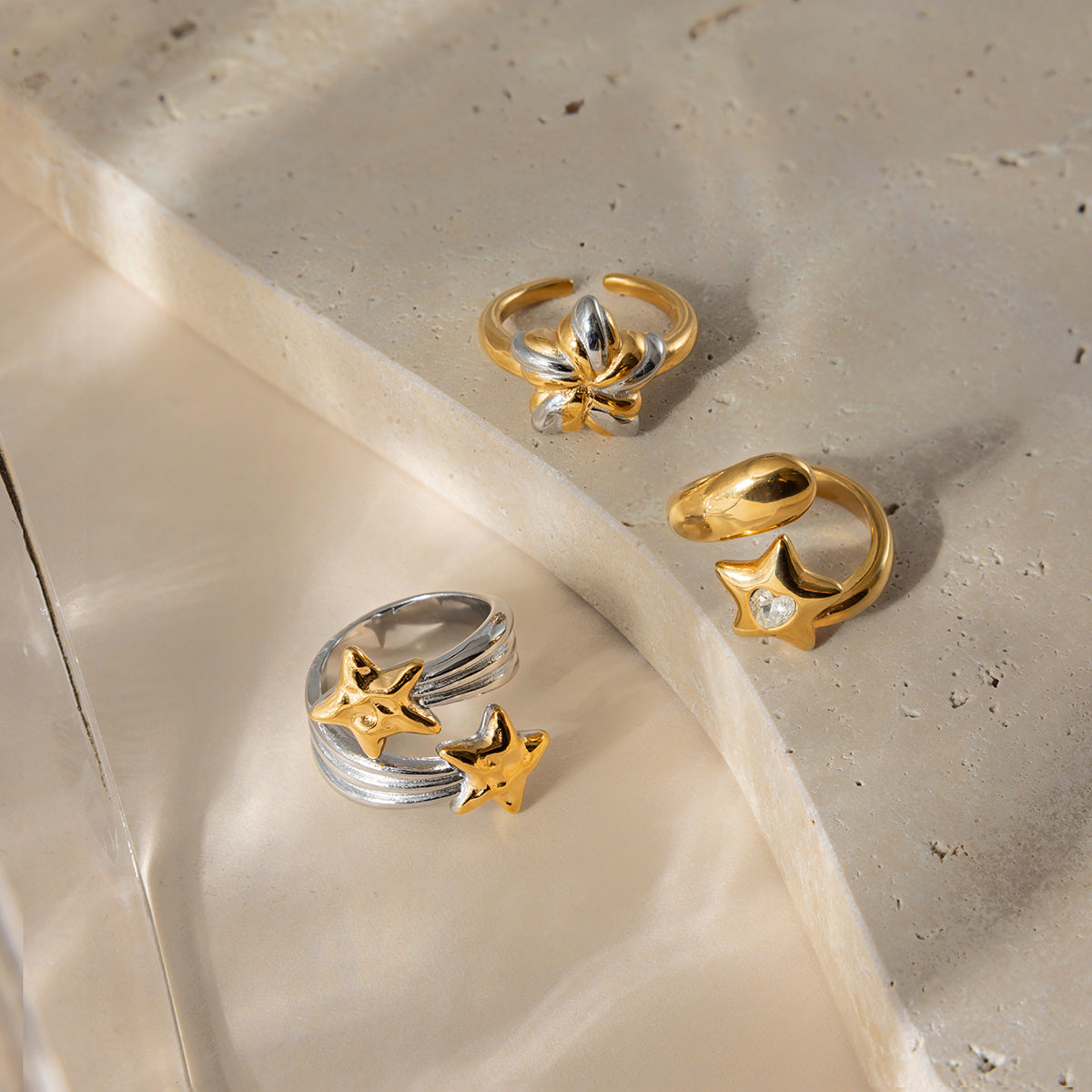 Damen Offener Ring mit floralem Design aus rostfreiem Edelstahl Shop Nory