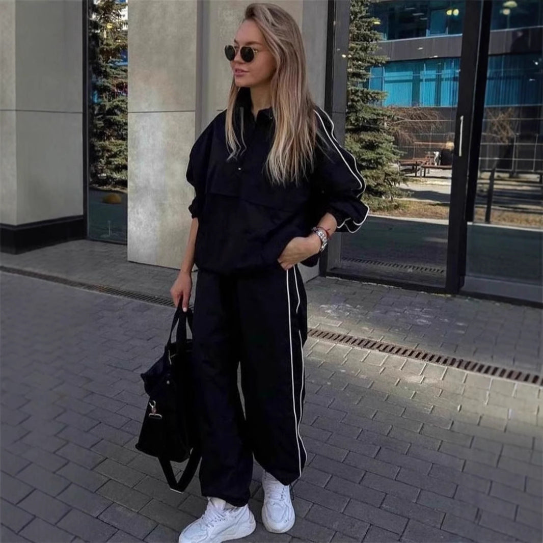 Damen leichtes Half-Zip Windbreaker-Oberteil mit Kängurutasche, elastischen Bündchen und seitlicher Paspel Shop Nory