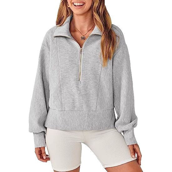 Damen Halb-Zip Kragen Entspannt Sweatshirt Pullover mit Rippbund und -manschetten Shop Nory