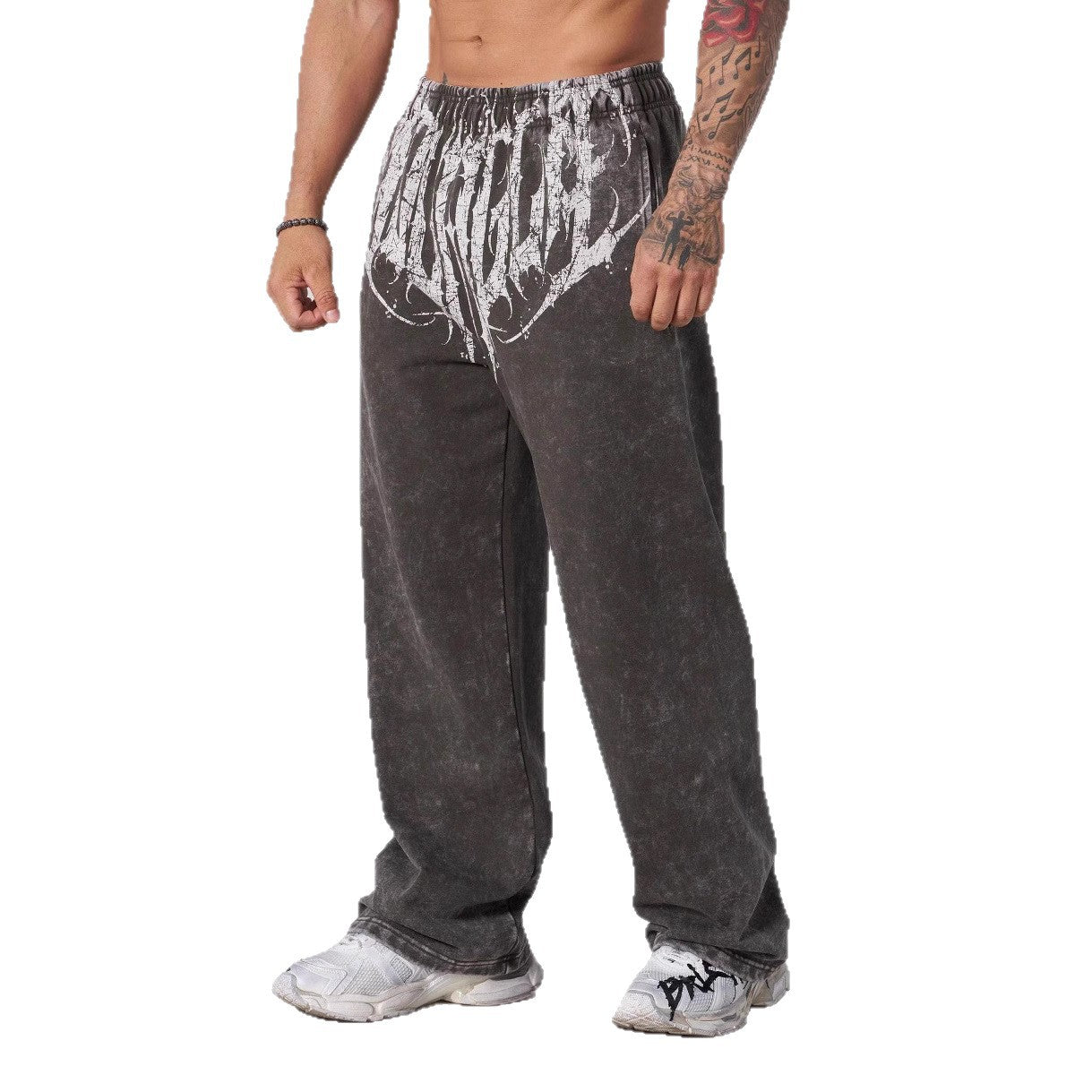 Herren nan weiche gewaschene Jogginghose mit weitem Schnitt und elastischem Bund