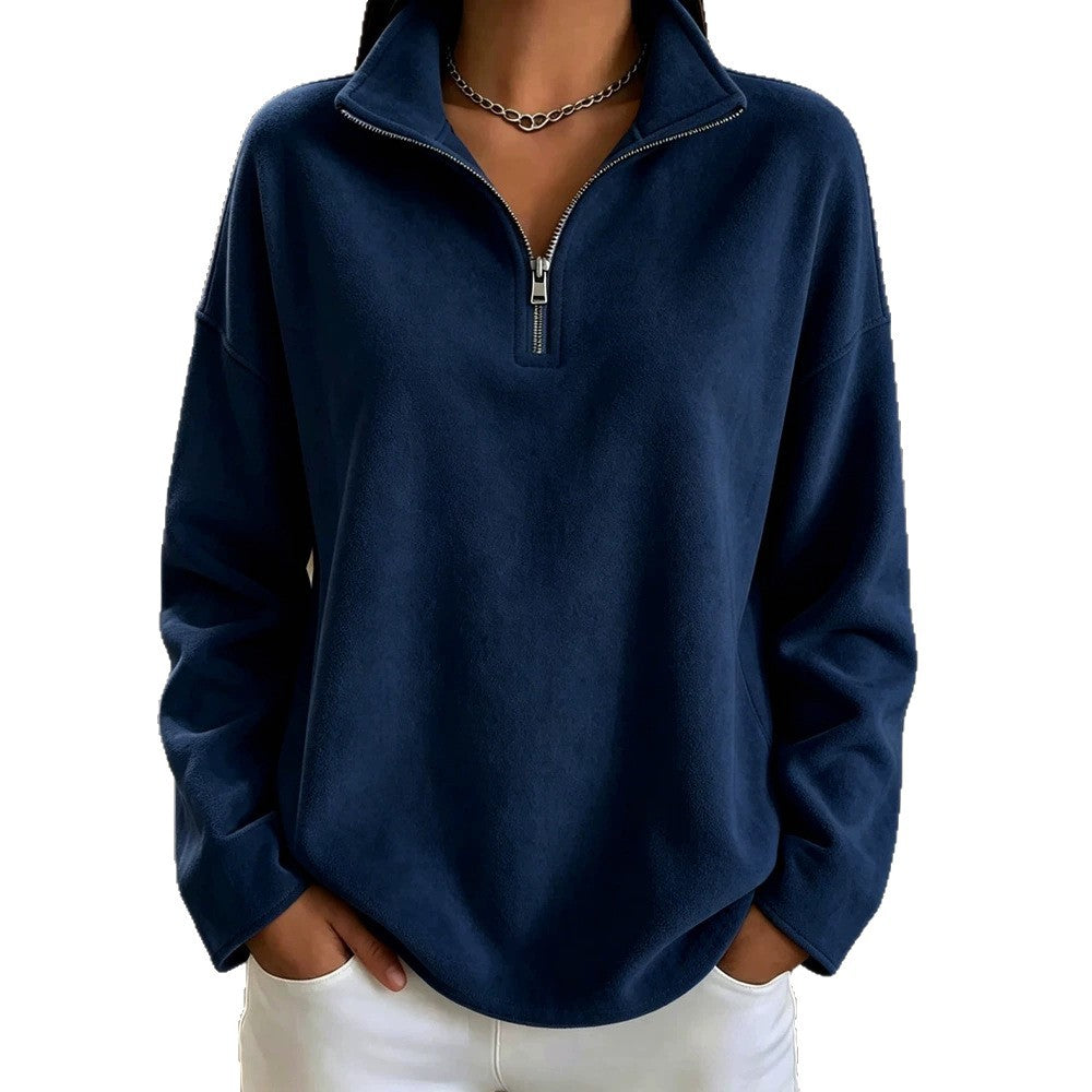 Damen Kuscheliger Oversize-Fleecepullover mit halbem Reißverschluss und Stehkragen Shop Nory