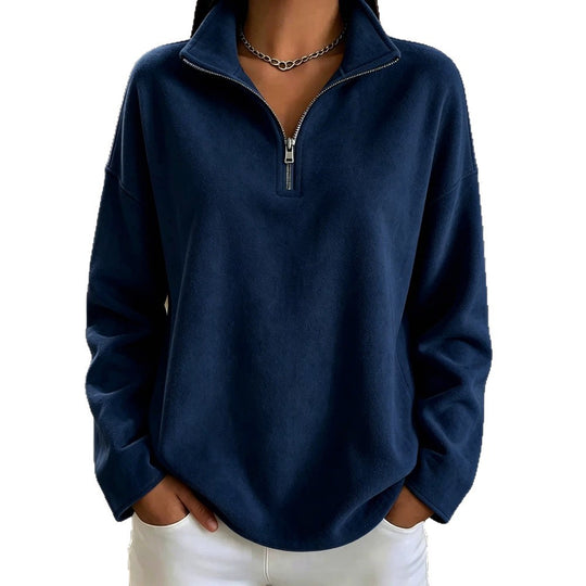 Damen Kuscheliger Oversize-Fleecepullover mit halbem Reißverschluss und Stehkragen Shop Nory