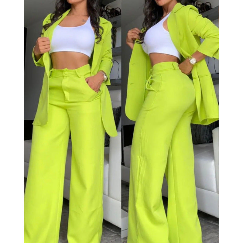 Damen Elegantes Zweiteiler-Set mit weitem Hosenbein und tailliertem Blazer