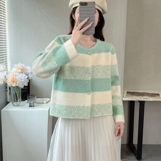 Damen Flauschiger Grobstrick-Cardigan mit Perlenknöpfen Shop Nory