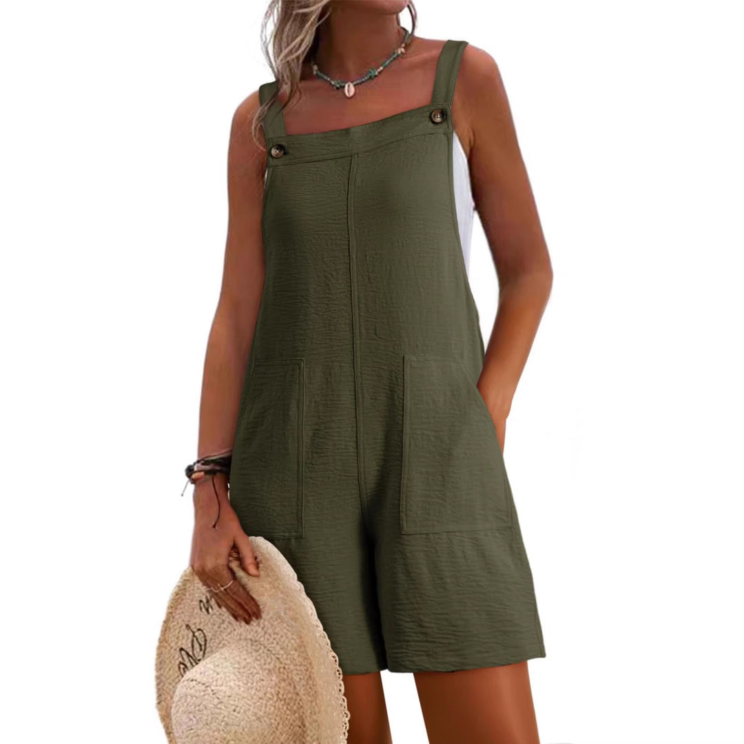 Damen Lässiger Kurz-Overall mit Trägern, Fronttaschen und Leinenoptik Shop Nory