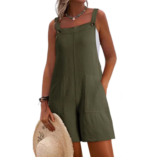 Damen Lässiger Kurz-Overall mit Trägern, Fronttaschen und Leinenoptik Shop Nory