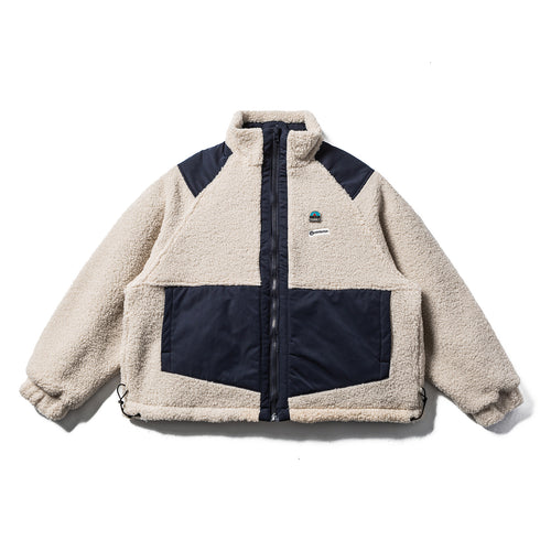 Unisex Teddy-Fleece Jacke mit Nylon-Paneelen, Stehkragen und Tunnelzug Shop Nory