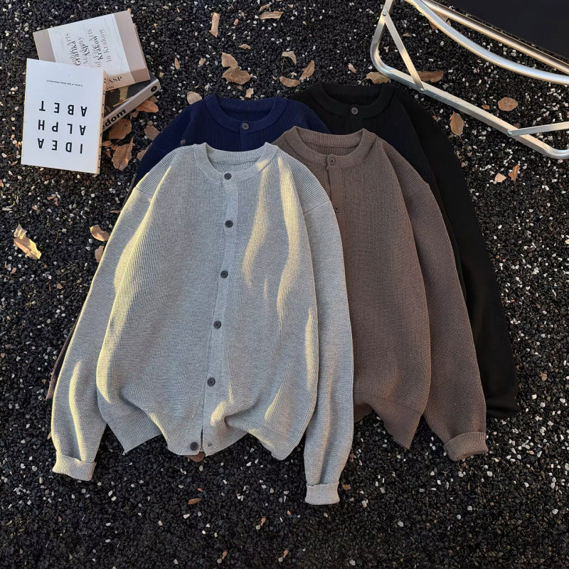 Unisex Grobgestrickte Oversize-Cardigan mit Rundhalsausschnitt und durchgehender Knopfleiste Shop Nory