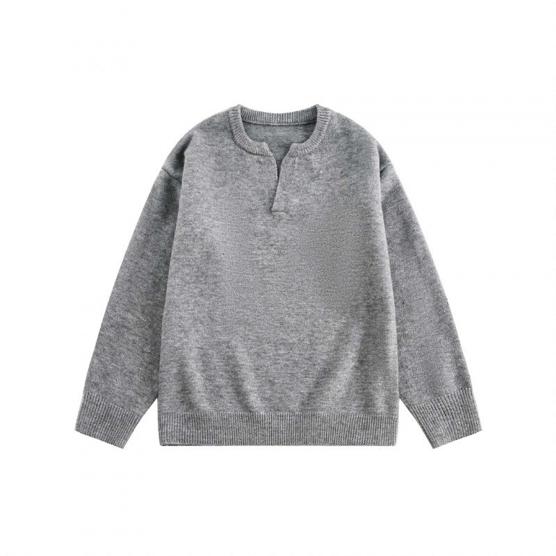 Unisex Boxy-Feinstrickpullover mit halber Henley‑Öffnung, Rundhals und gerippten Abschlüssen Shop Nory