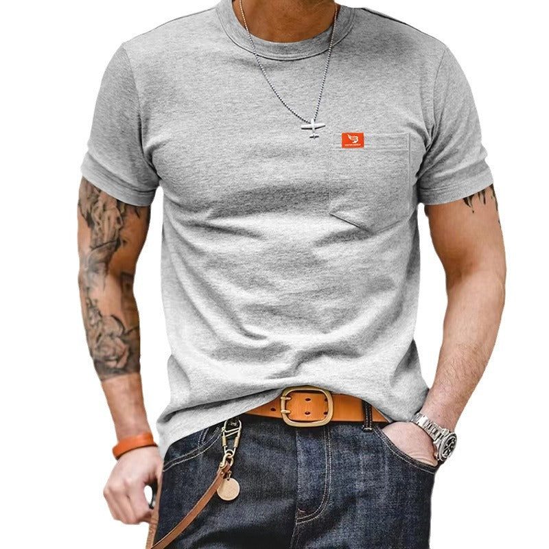 Herren klassisches Kurzarm T-Shirt mit Brusttasche aus hochwertiger Baumwolle