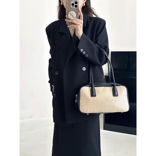 Damen Oversize-Sakko mit kastiger Weste und knöchellangem Midirock Shop Nory