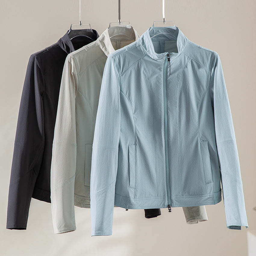 Damen schlichte taillierte Lederjacke mit Stehkragen und Zwei-Wege-Reißverschluss Shop Nory