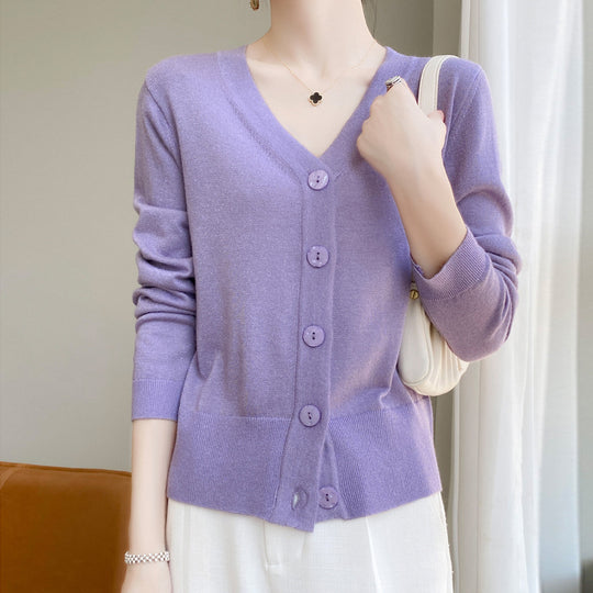 Damen Leichter V‑Ausschnitt-Cardigan mit seitlichem Saumschlitz und geripptem Bund Shop Nory