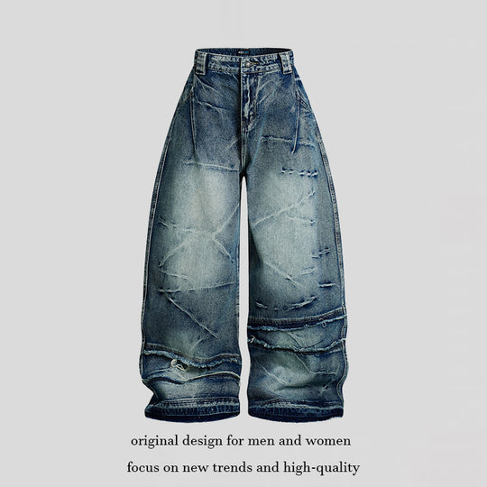 Damen weit geschnittene hochtaillierte Denim-Culottehose mit Used-Effekt und Abriebeffekten Shop Nory