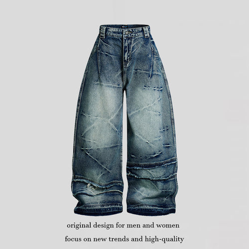 Damen weit geschnittene hochtaillierte Denim-Culottehose mit Used-Effekt und Abriebeffekten Shop Nory