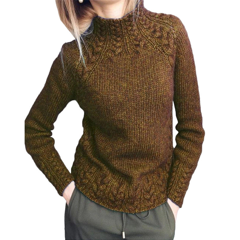 Damen nan grobgestrickter Zopfmuster-Pullover mit Stehkragen und tailliertem Schnitt Shop Nory