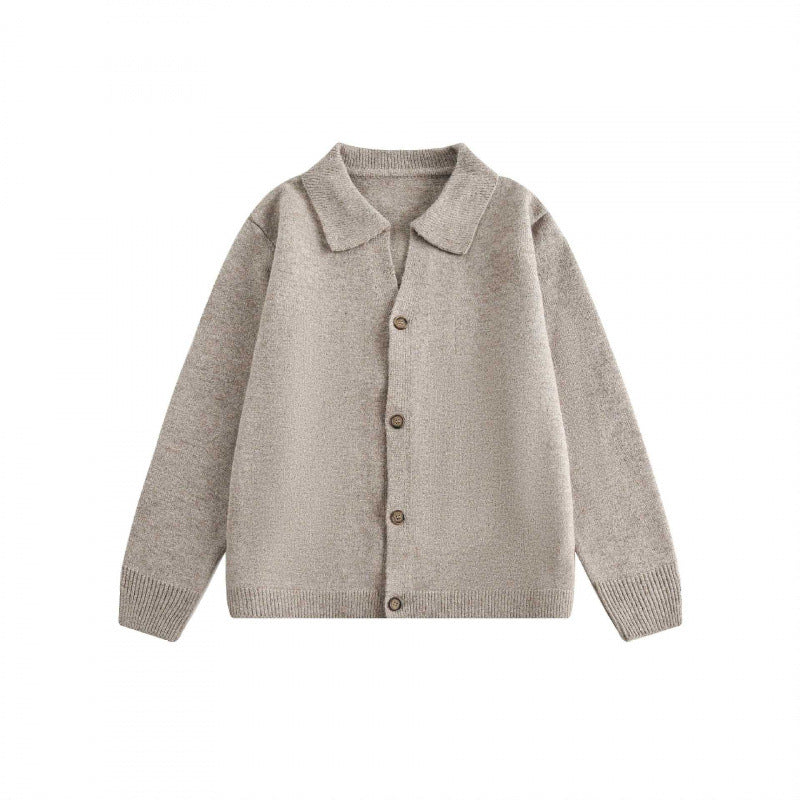 Unisex Boxy Strickcardigan mit Hemdkragen und durchgehender Knopfleiste Shop Nory