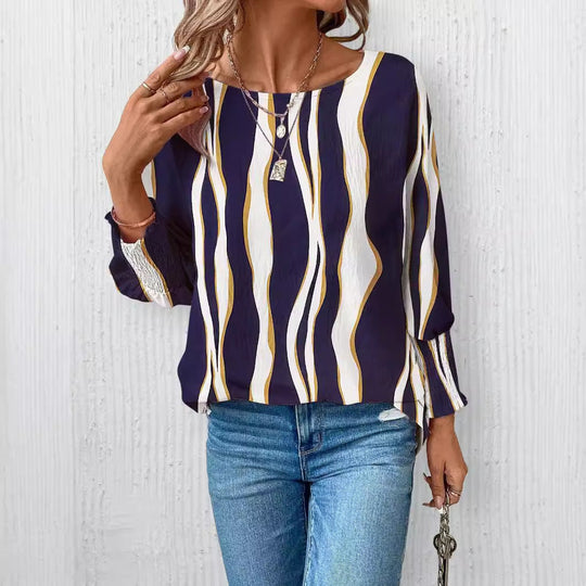 Damen Elegante blusige Oberteil mit Wellenmuster Shopnory