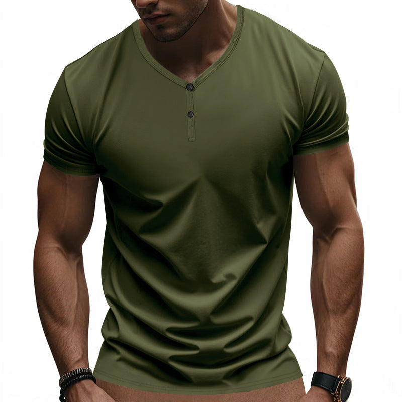Herren Kurzarm Henley-T-Shirt mit strukturiertem V-Ausschnitt