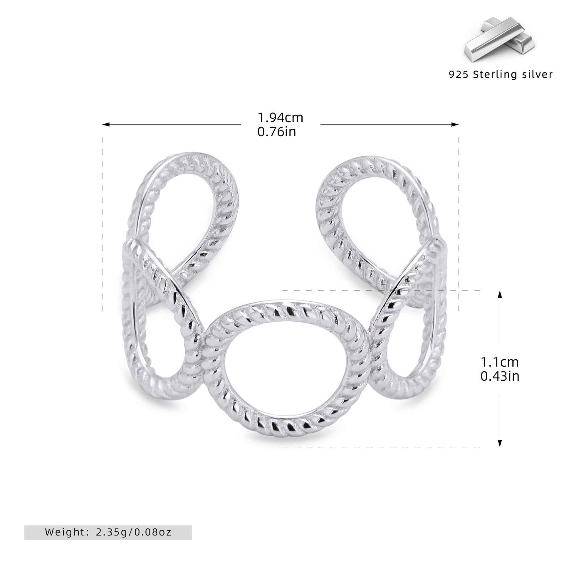 Damen Offener Ring aus 925 Sterlingsilber mit elegantem Design Shop Nory