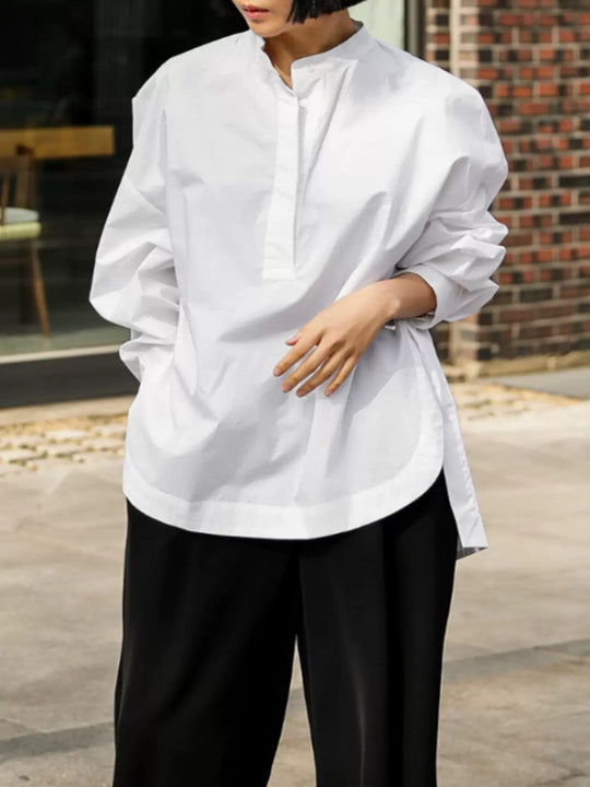Damen Boxy-Baumwollbluse mit breitem Kentkragen und legerer Passform Shop Nory