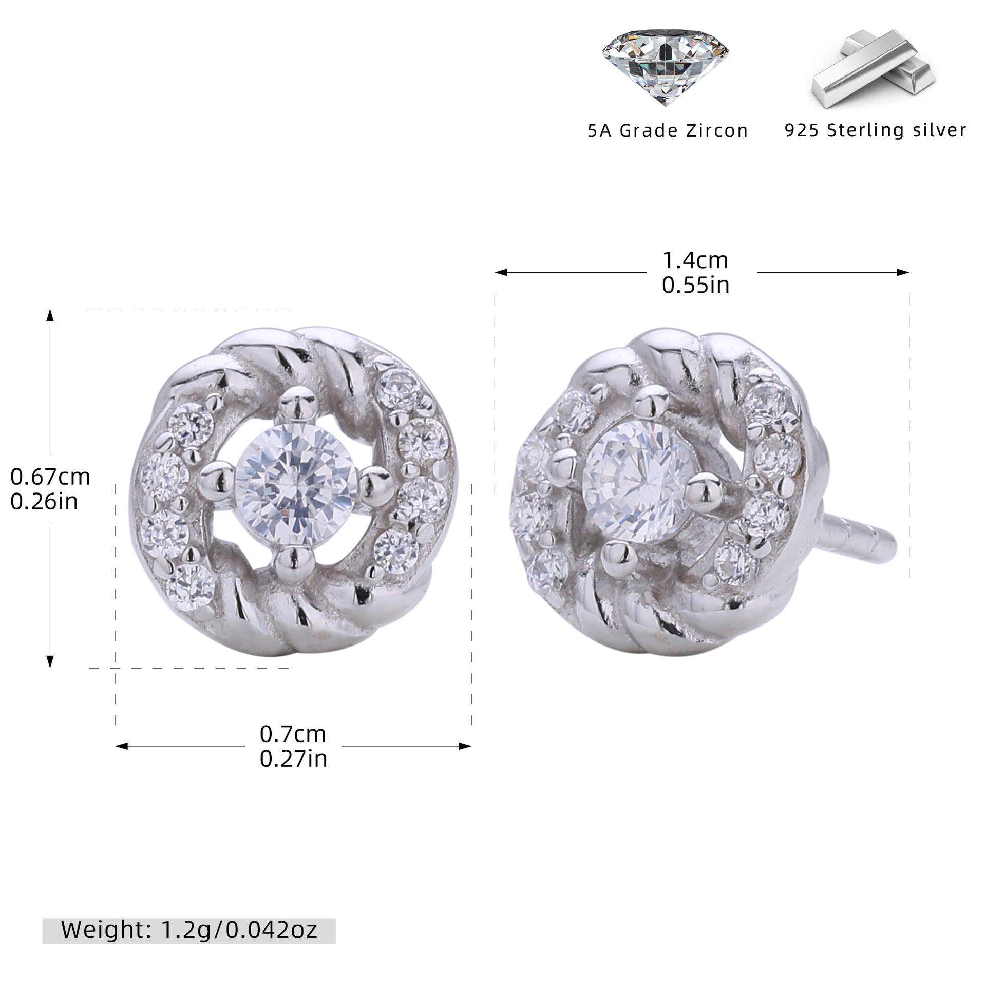 Damen Ohrstecker mit luxuriösem Zirkonbesatz aus 925 Sterlingsilber Shop Nory