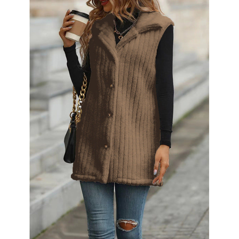 Damen Ärmellose Steppweste mit Teddy-Futter, Hemdkragen und Knopfleiste Shop Nory