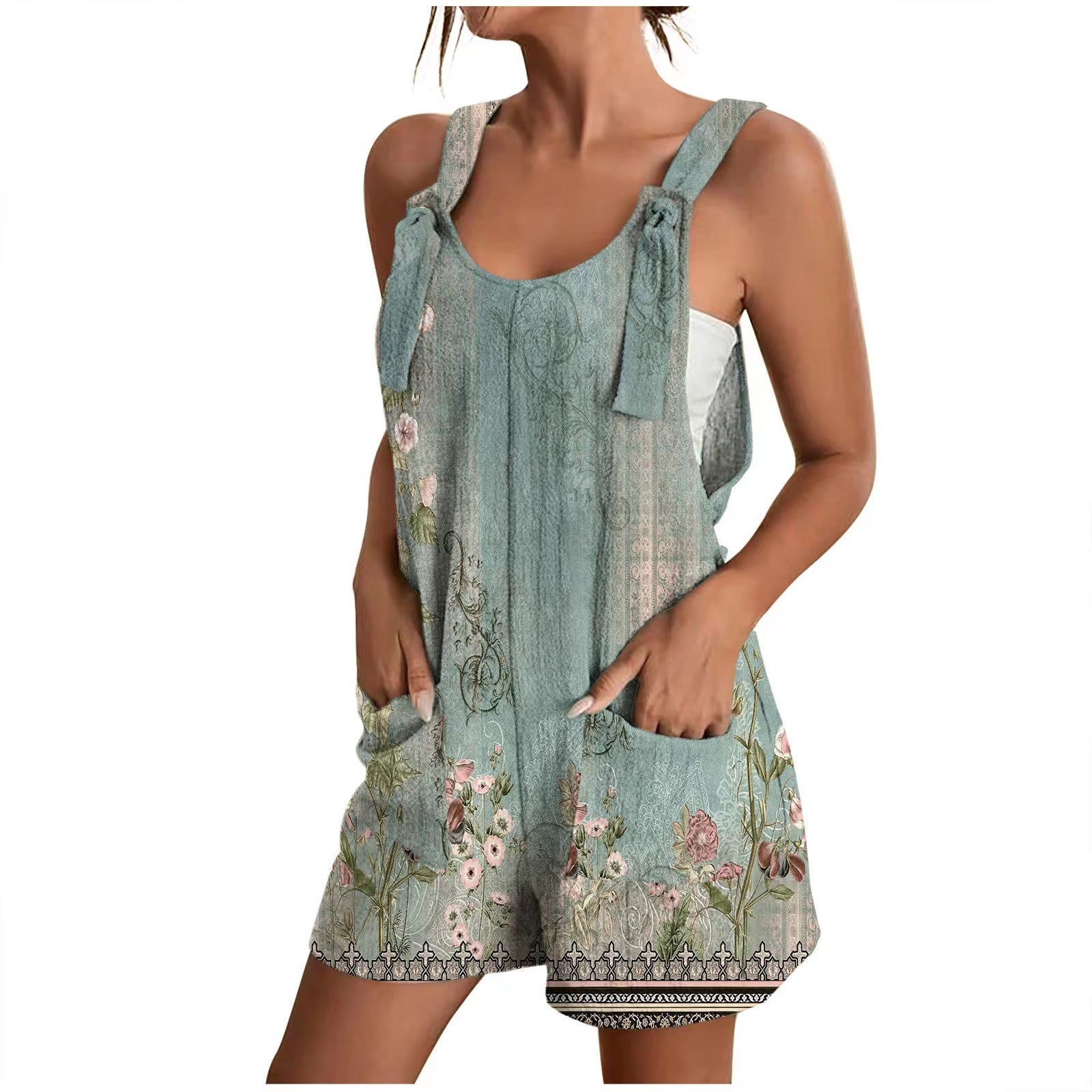 Damen lässiger Overall mit floralem Design und praktischen Taschen